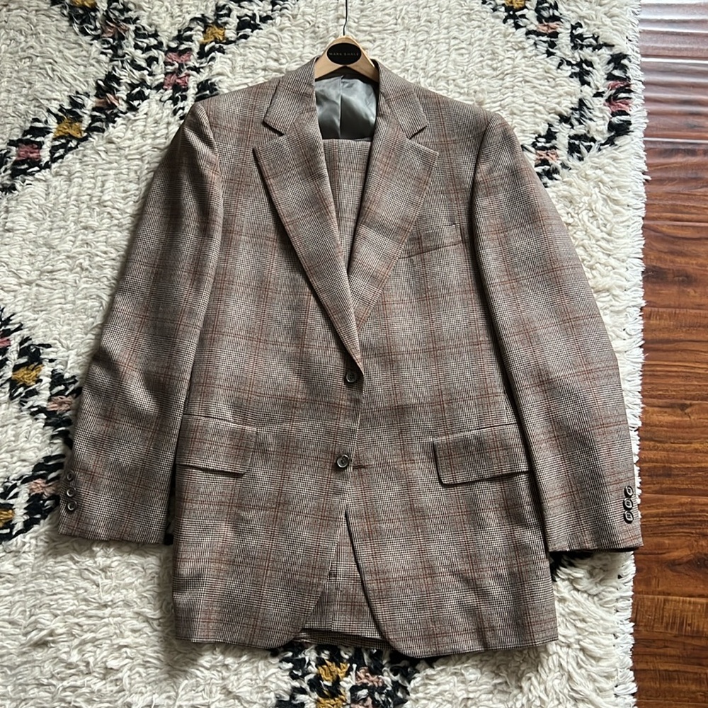 Vintage Men’s Glen Plaid Brown Suit 42L